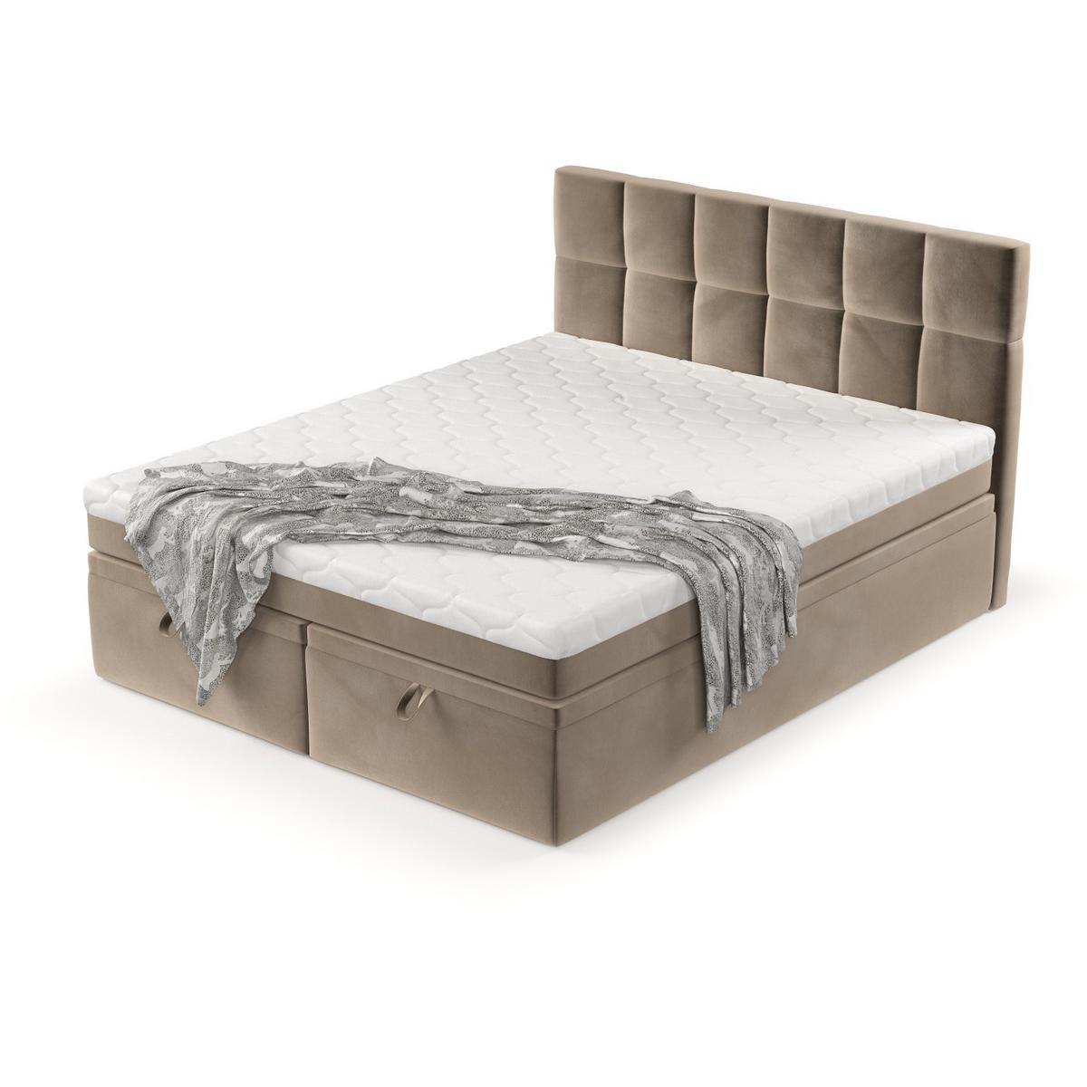BOXBETT Elano 200/200 cm Taupe im Paros Stoff - Taupe/Schwarz, Holz/Holzwerkstoff (200/200cm) - AltaBeds