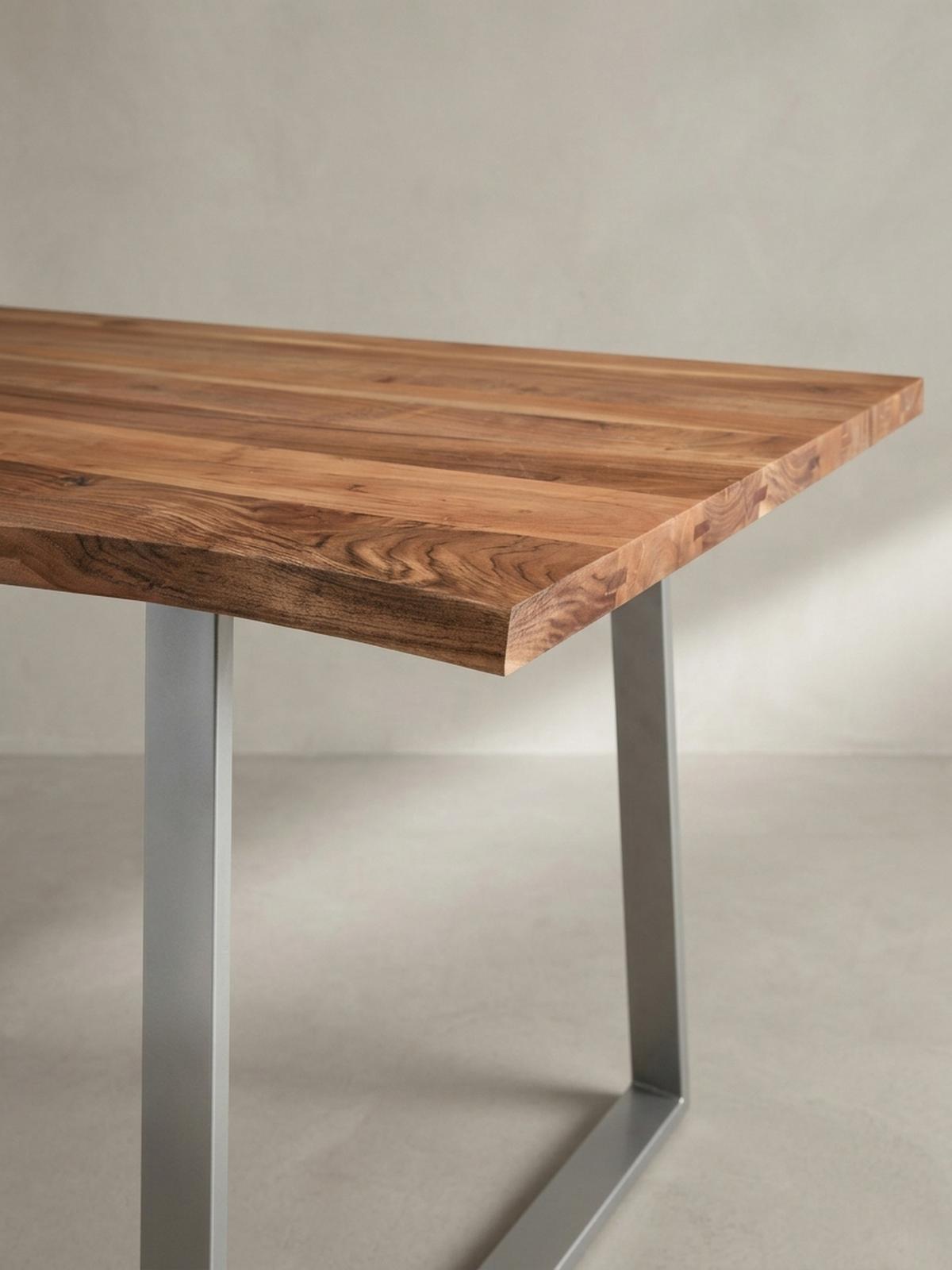ESSTISCH Massivholz Baumkante Metallgestell Handgefertigt TARN, Goldbraun-Chrom 140x80x76 cm - Chromfarben/Braun, Holz/Metall (80/140/76cm) - KADIMA DESIGN