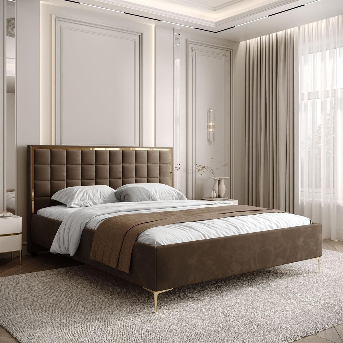 POLSTERBETT ISADORA GOLD mit Bettkasten 160x200 cm Royal Velvet 196 - Braun, Textil - Lookway