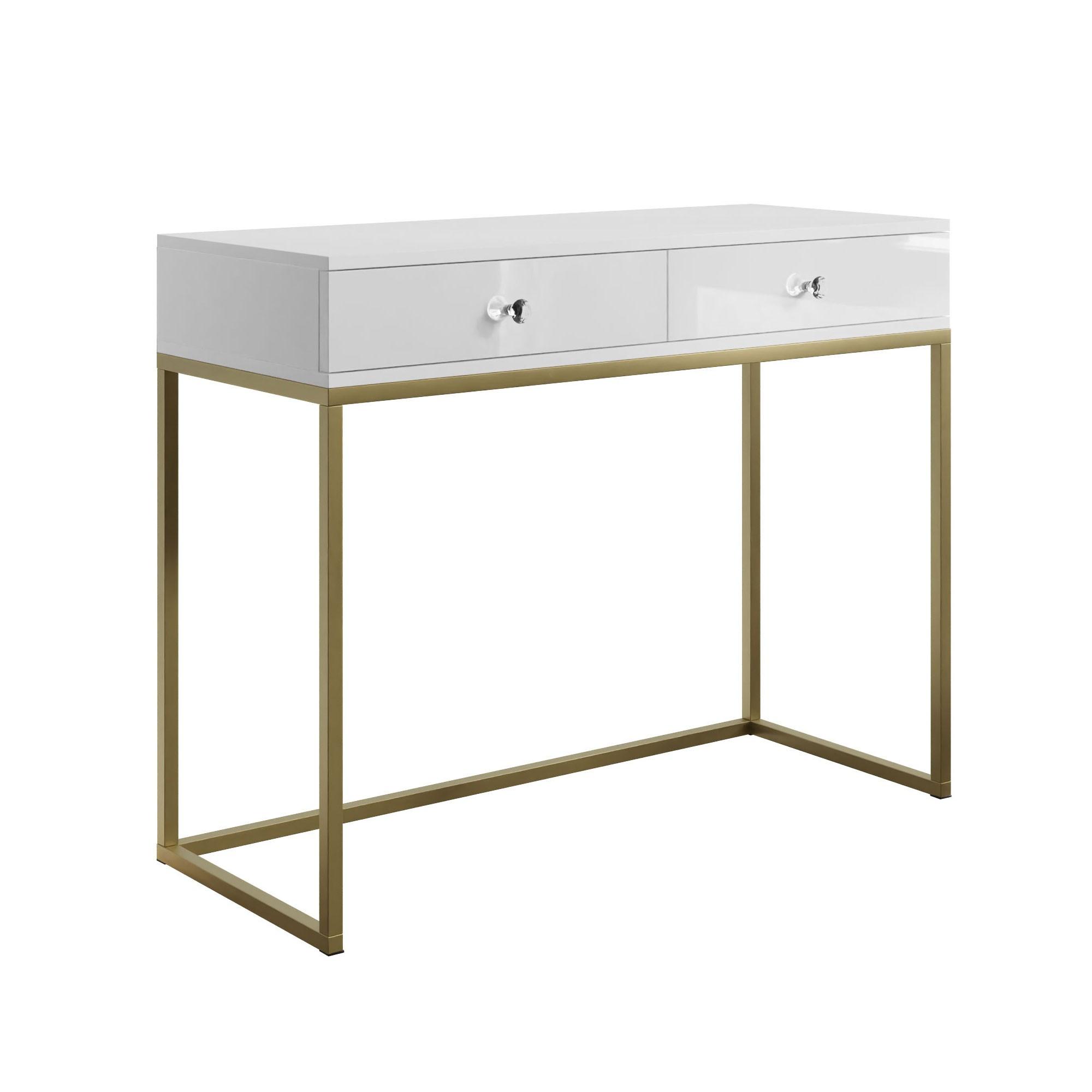 KONSOLE BLANCO GOLD auf goldenem Gestell - Weiß Hochglanz/Goldfarben, Holzwerkstoff (42/100/81cm) - Lookway