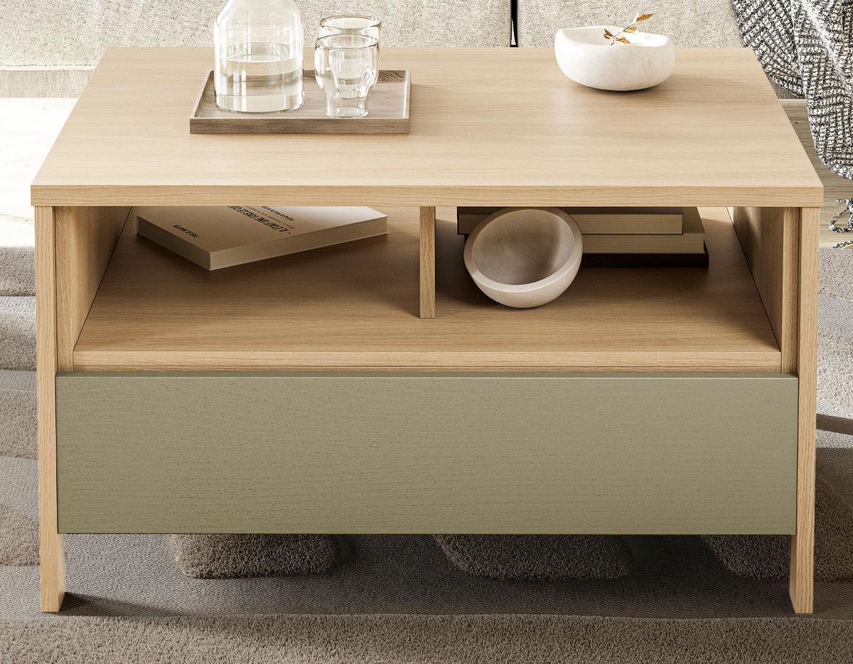 COUCHTISCH Salbei, Eiche, Beistelltisch skandinavisch 80 x 60 cm, Soft-Close - Salbeigrün/Eichefarben, Holzwerkstoff/Metall (46/60/80cm) - Furn.Design