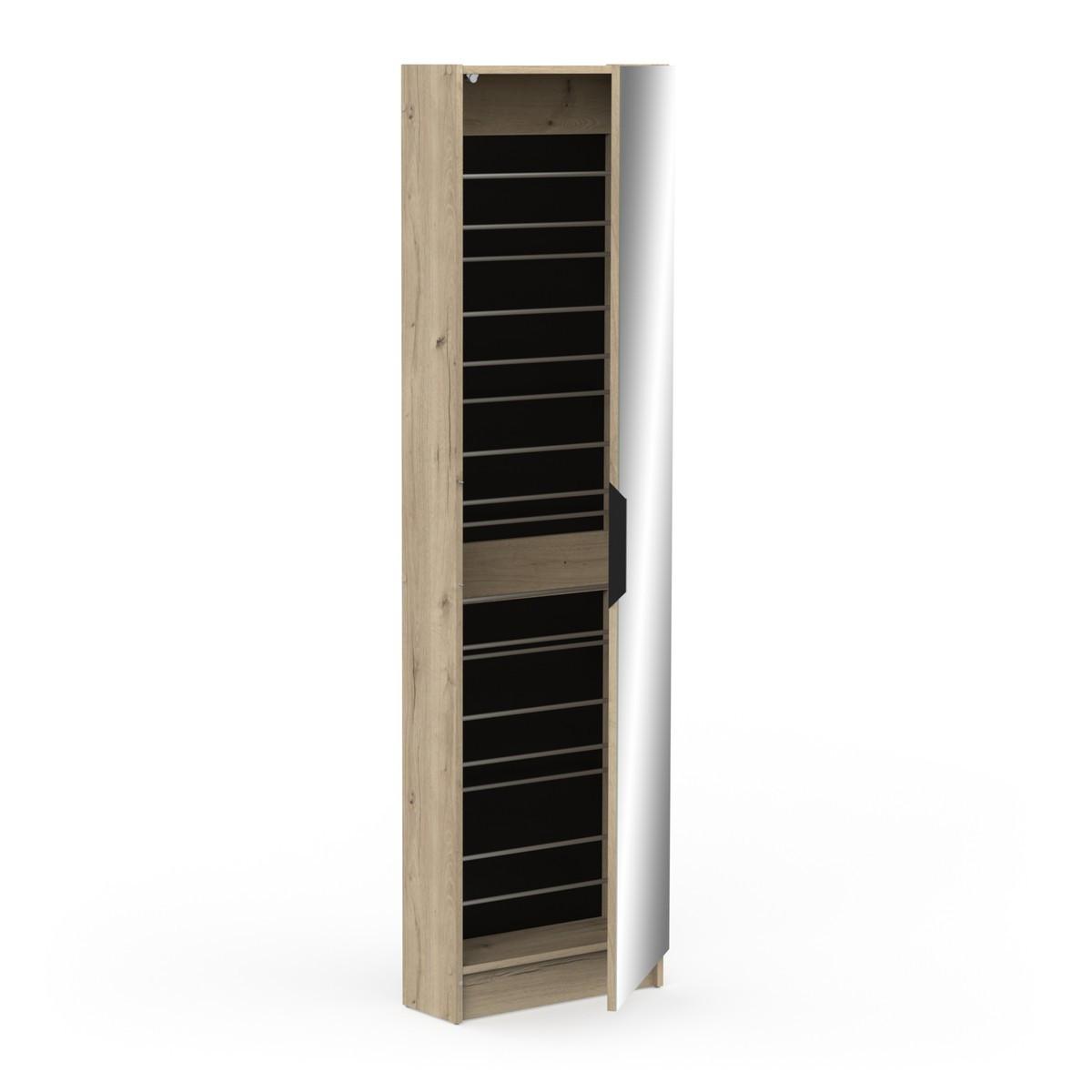 SCHUHSCHRANK 1 Tür Spiegel L50 cm - Zapatero - Eichefarben, Holzwerkstoff (20/180.5/52.9cm) - Calicosy