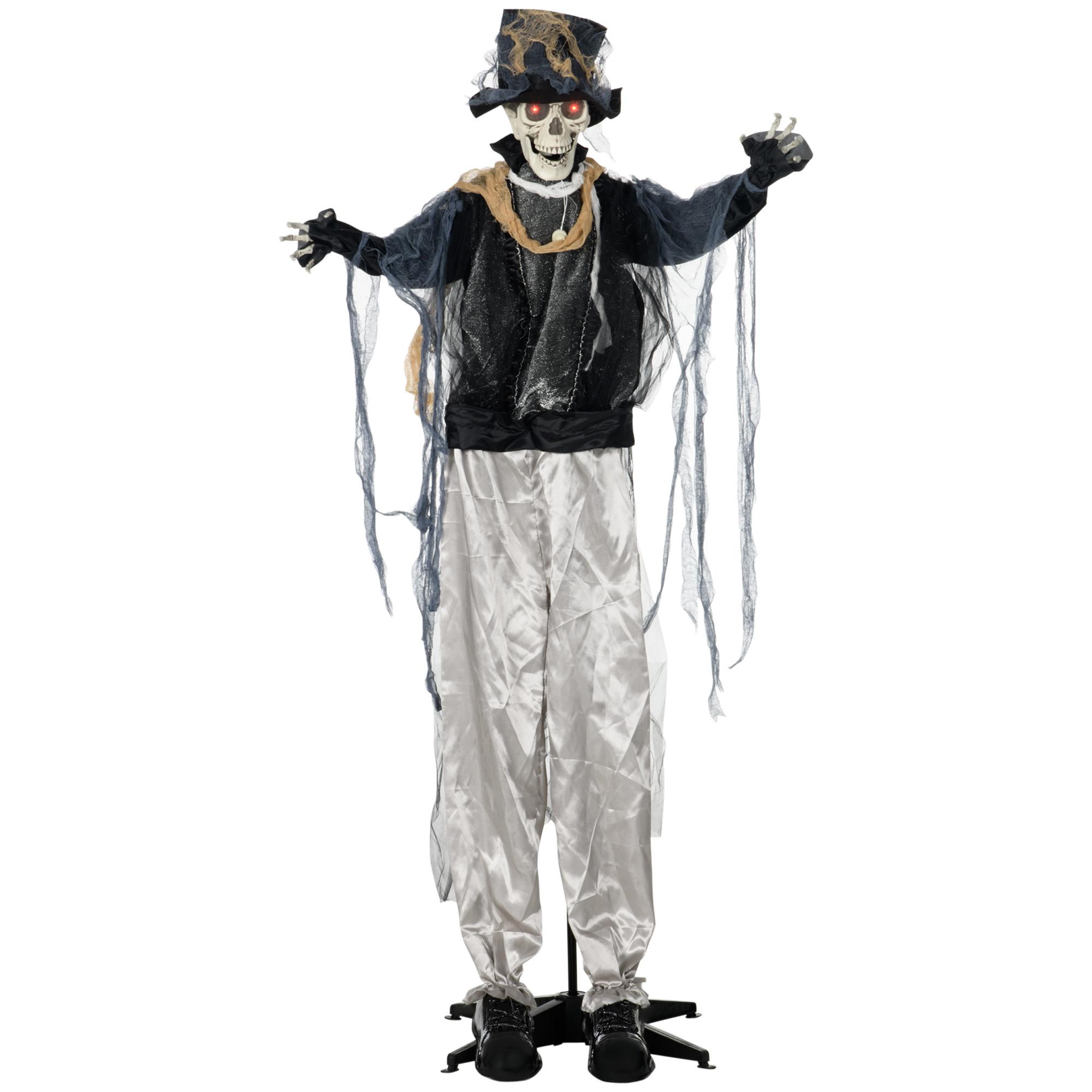 HALLOWEEN Dekoration 178cm Skelett Bräutigam mit Horror-Geräusche, Augenglühen - Schwarz, Kunststoff (64/178/101cm) - HOMCOM