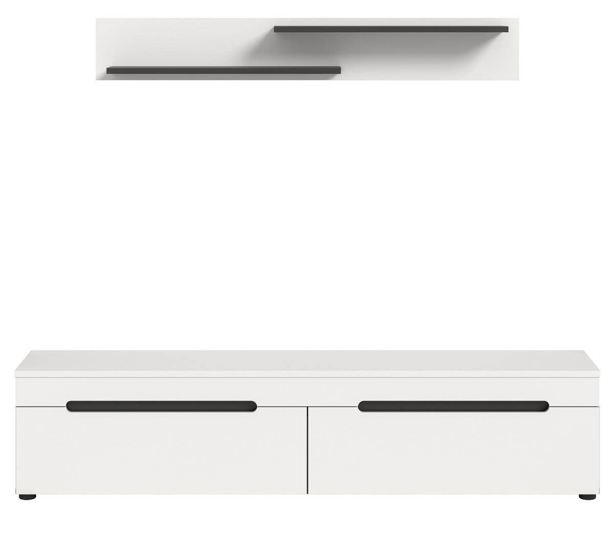 WOHNWAND weiß, grau mit TV-Lowboard hängend / stehend und Wandboard 170 cm, Cooper - Schwarz/Weiß, Holzwerkstoff/Kunststoff (170/180/33cm) - Inn.Furn