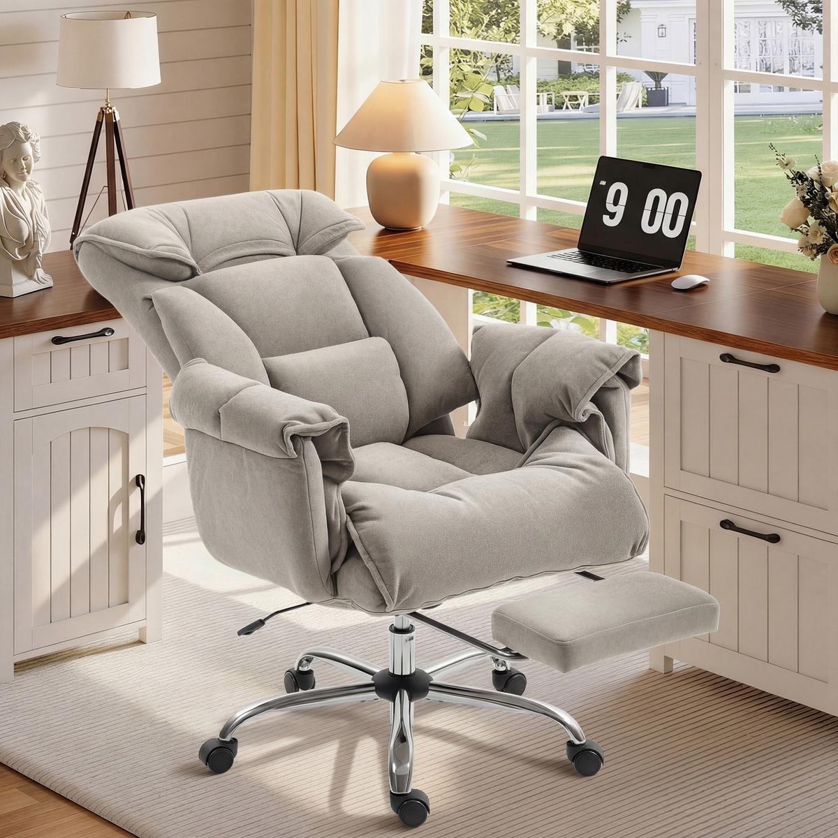 BÜROSTUHL Polyester Stahl Hellgrau - Chromfarben/Hellgrau, Textil/Metall (75/118/77cm) - HOMCOM