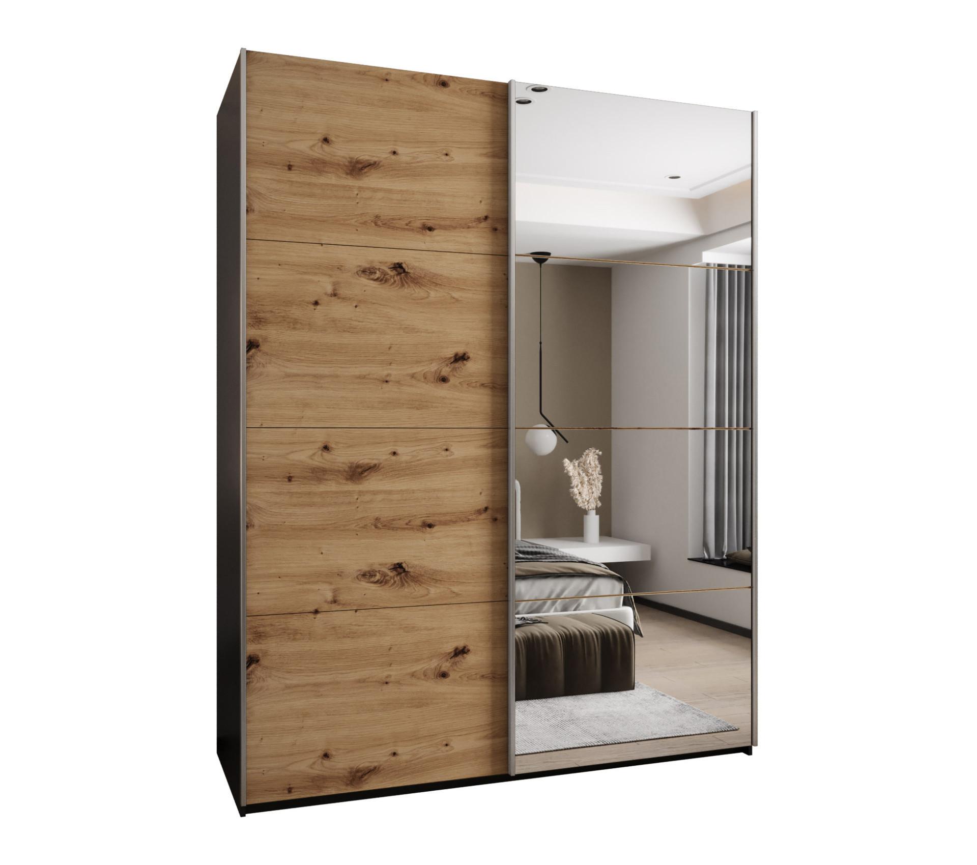 SCHWEBETÜRENSCHRANK 245,5/200/64 2-türig - Silberfarben/Schwarz, Holz/Metall (200/245/64cm) - Abiks Möbel