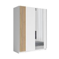 KLEIDERSCHRANK Beralto Weiß 200/198,5/63,5 cm – mit Spiegel und Lamellenfront - Weiß, Holzwerkstoff (200/198.5/63.5cm) - AX Living