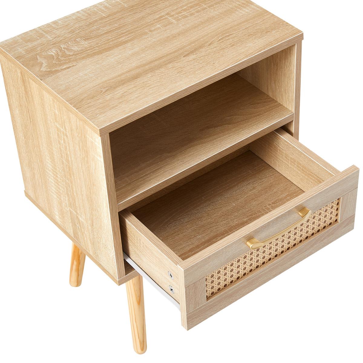 NACHTTISCH mdf rattan naturholzoptik mit schublade - Naturfarben, Holzwerkstoff (40/55/30cm) - Urban Meuble