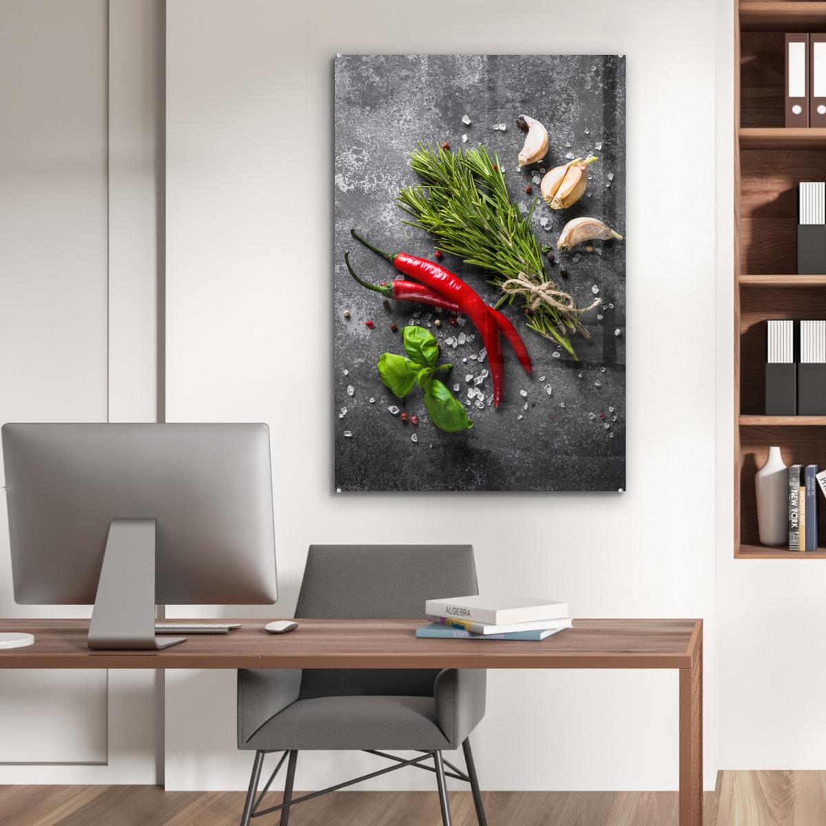 ACRYLGLASBILD Pfeffer - Kräuter - Gewürze - Beton 80x120 cm - Dunkelgrau, Glas (80/120cm) - MuchoWow