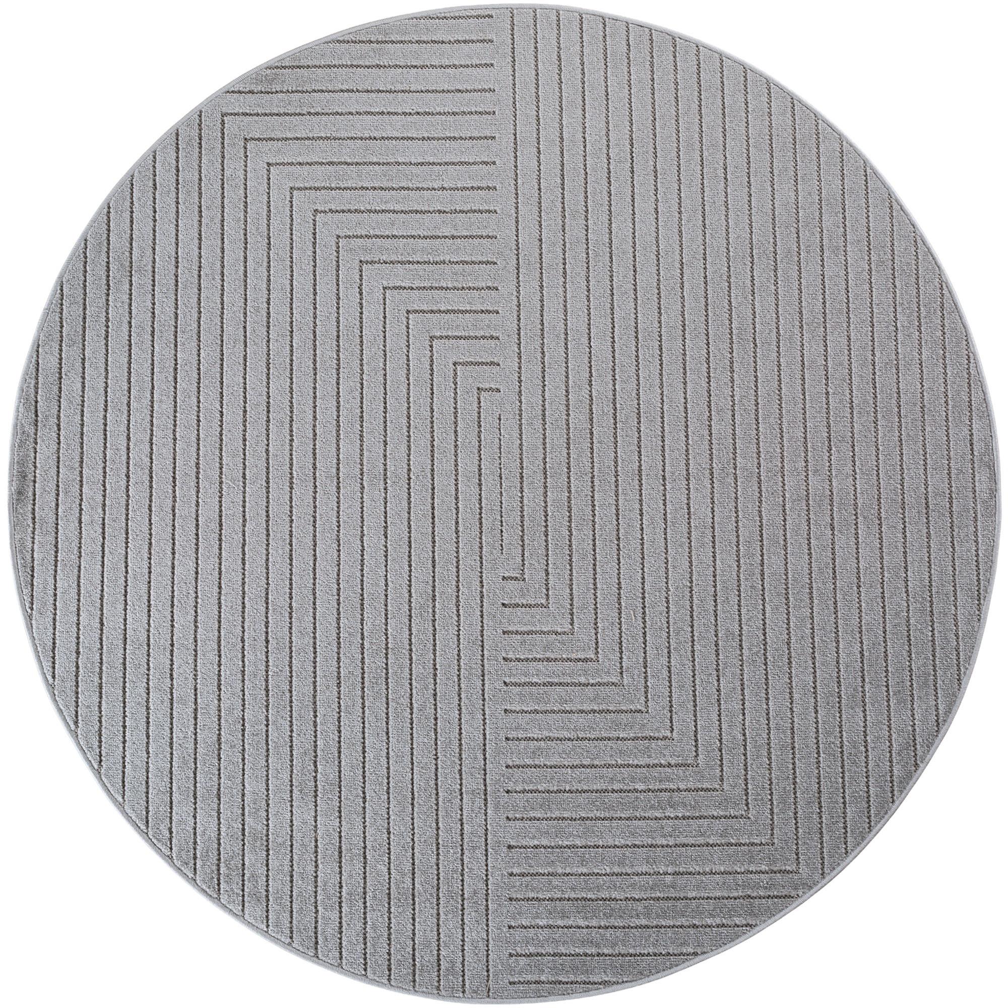 TEPPICH Outdoor ENGADIN in Silber, im Skandi-Stil mit 3D-Design, aus Polypropylen, Ø 80 cm - Silberfarben, Textil (80/80cm) - KADIMA DESIGN