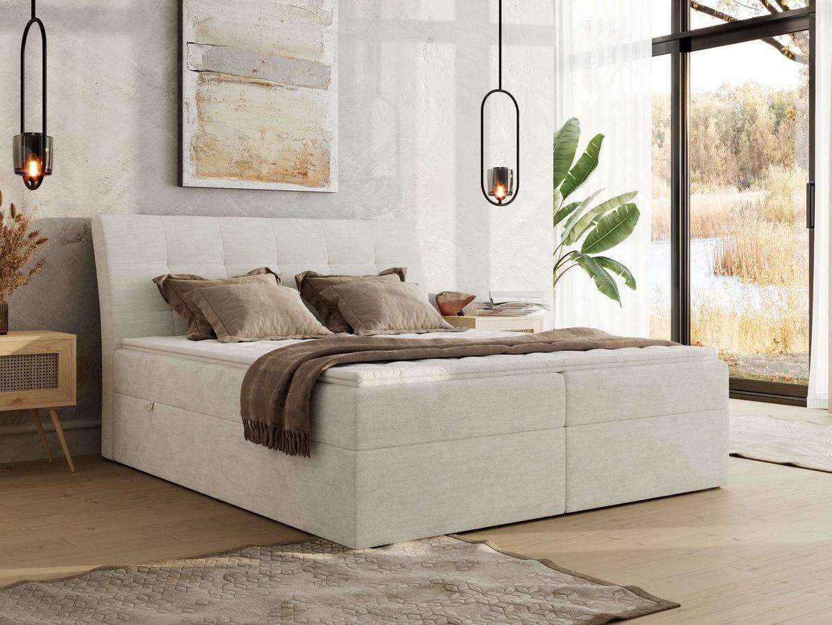 BOXBETT DAGOS 120/200 - Creme Schenille glatt - H3 - Topper T25 - Creme, Textil (120/200cm) - MKS