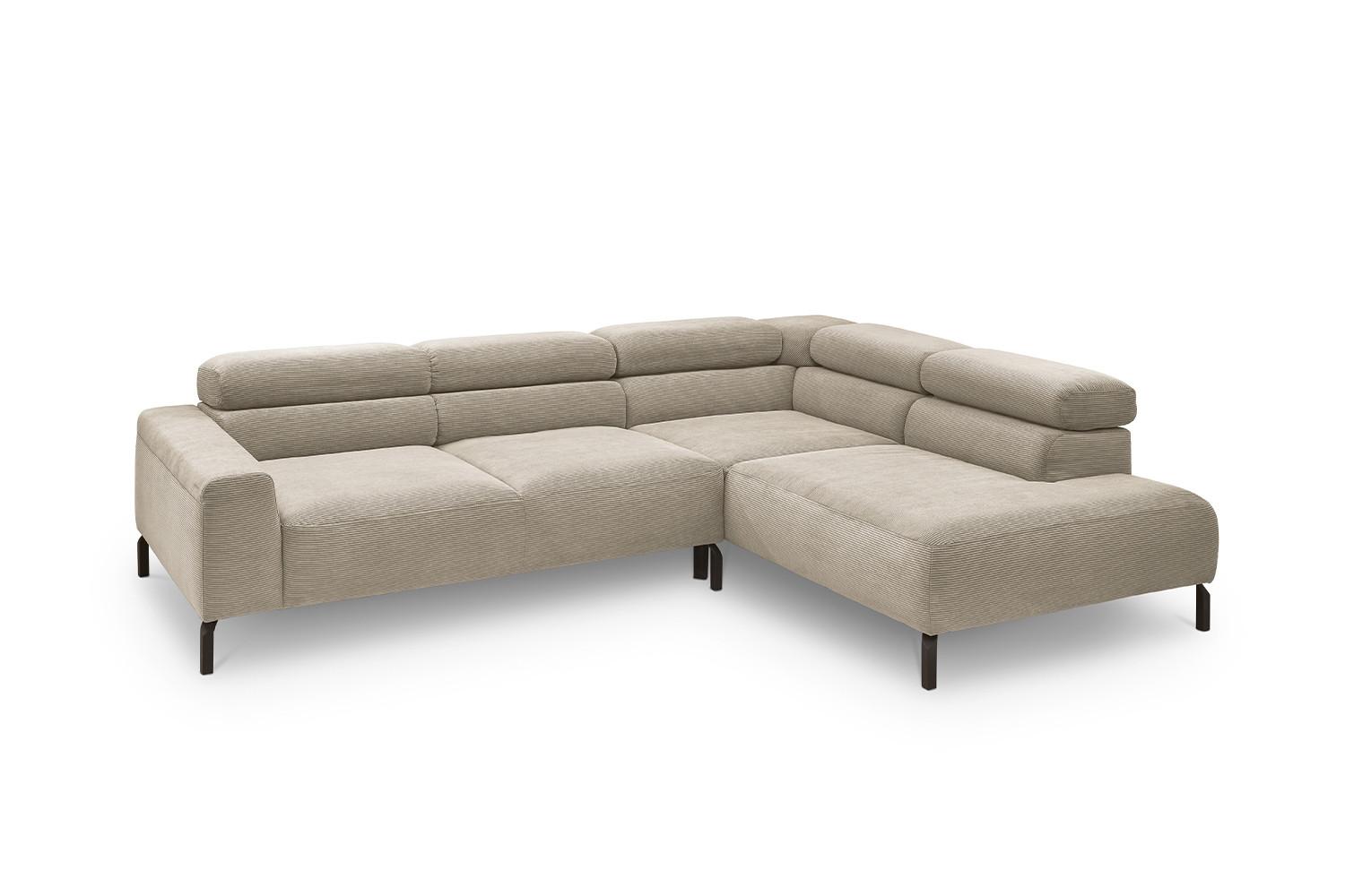ECKSOFA DELIA Beige Cord - Beige/Schwarz, Textil/Metall (276/219cm) - KAWOLA
