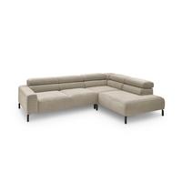 ECKSOFA DELIA Beige Cord - Beige/Schwarz, Textil/Metall (276/219cm) - KAWOLA