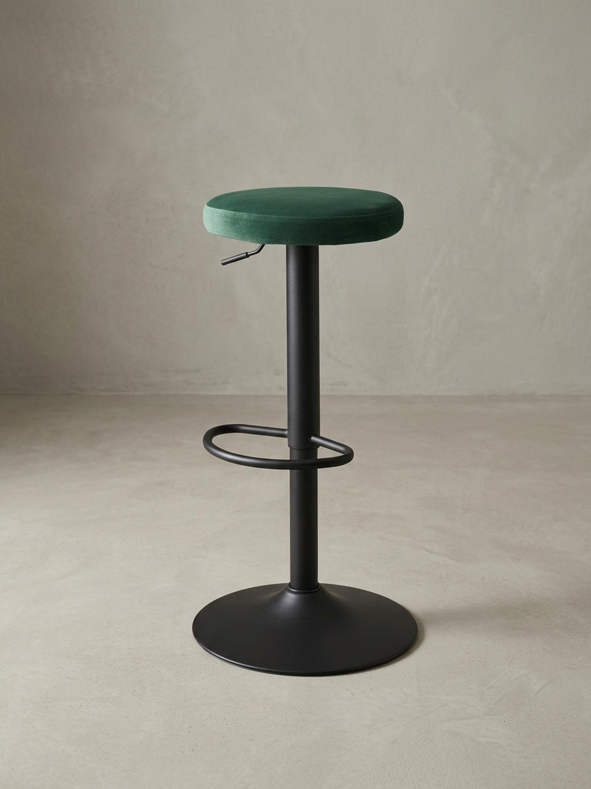 BARHOCKER Höhenverstellbar Eisen Samt Drehbar CAMPANIA, Grün 40x40x79 cm - Schwarz/Grün, Textil/Metall (40/79/40cm) - KADIMA DESIGN