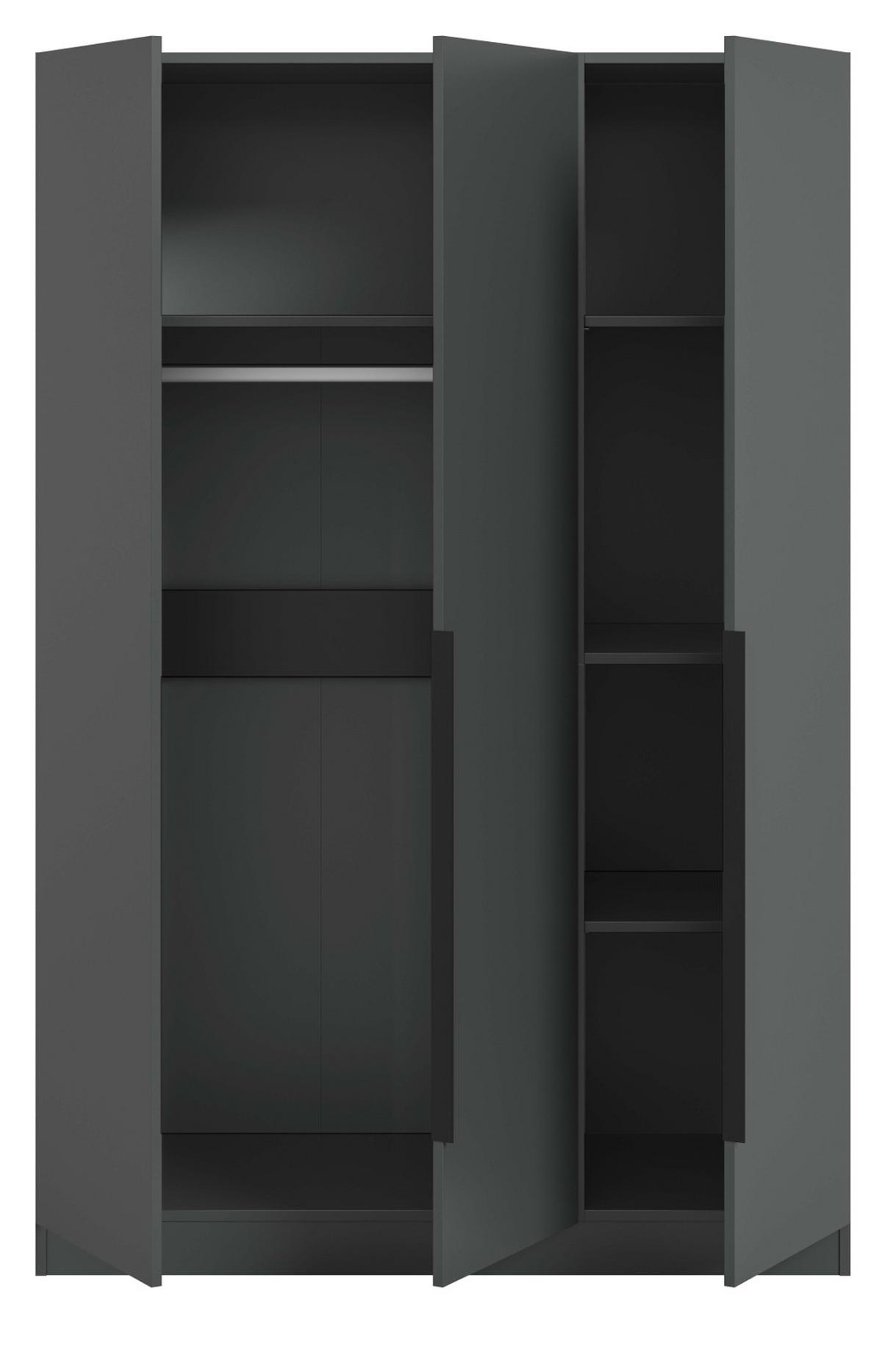 KLEIDERSCHRANK grau 3-türig 120 x 181 cm, Kleiderstange und Wäschefächer - Schwarz/Grau, Holzwerkstoff/Kunststoff (120/181/52cm) - Inn.Furn