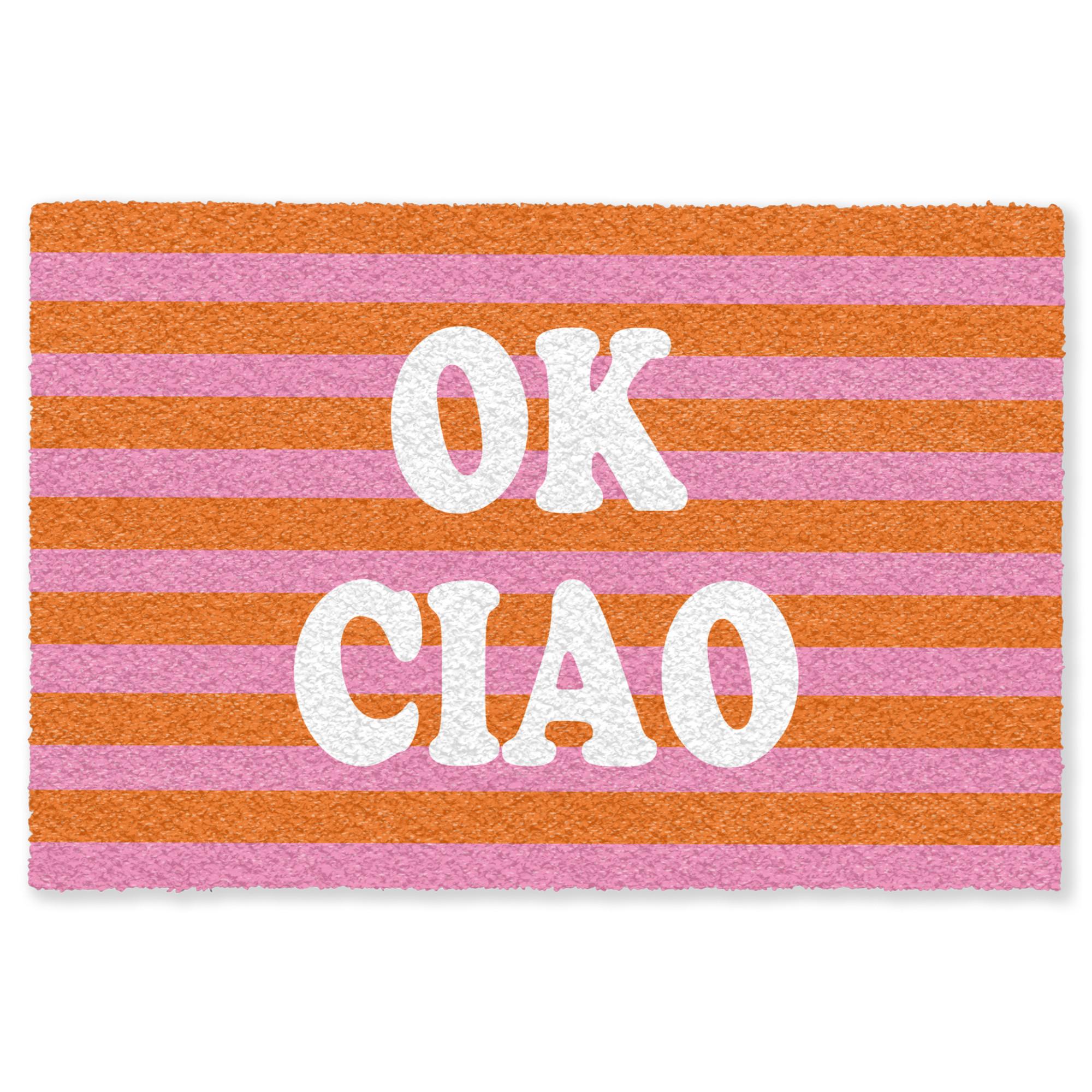 FUSSMATTE Ciao - Zitat - Streifen Sauberlaufmatte 60x40 cm - Orange, Kunststoff (60/0.4cm) - MuchoWow