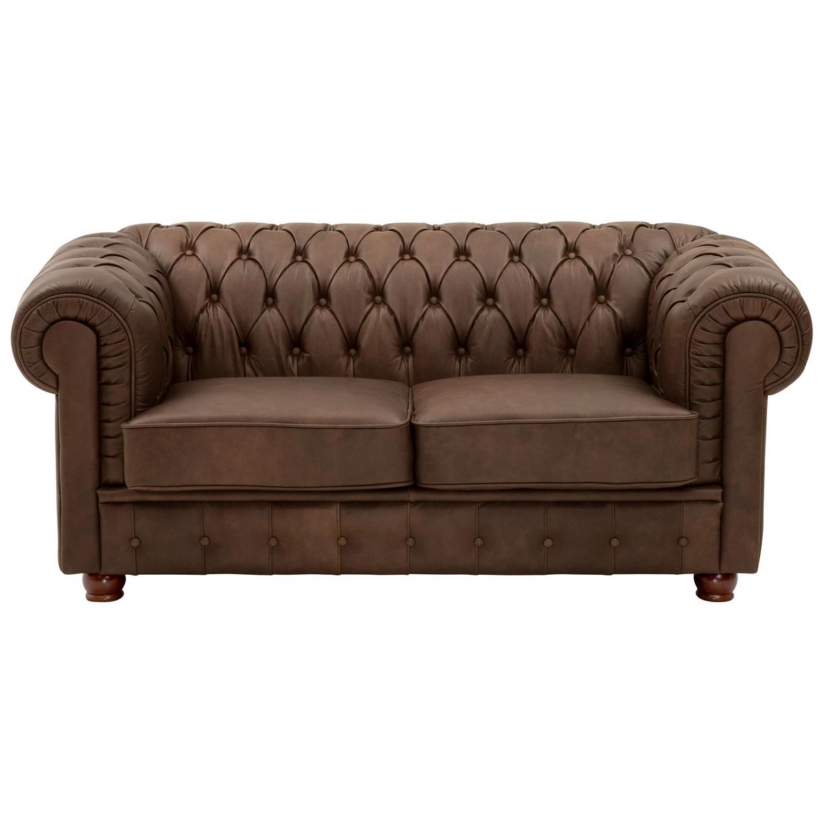 SOFA 2-Sitzer Kalea Echtleder (Antikoptik) braun - Braun, Leder (172/76/98cm) - 58aufmkessel