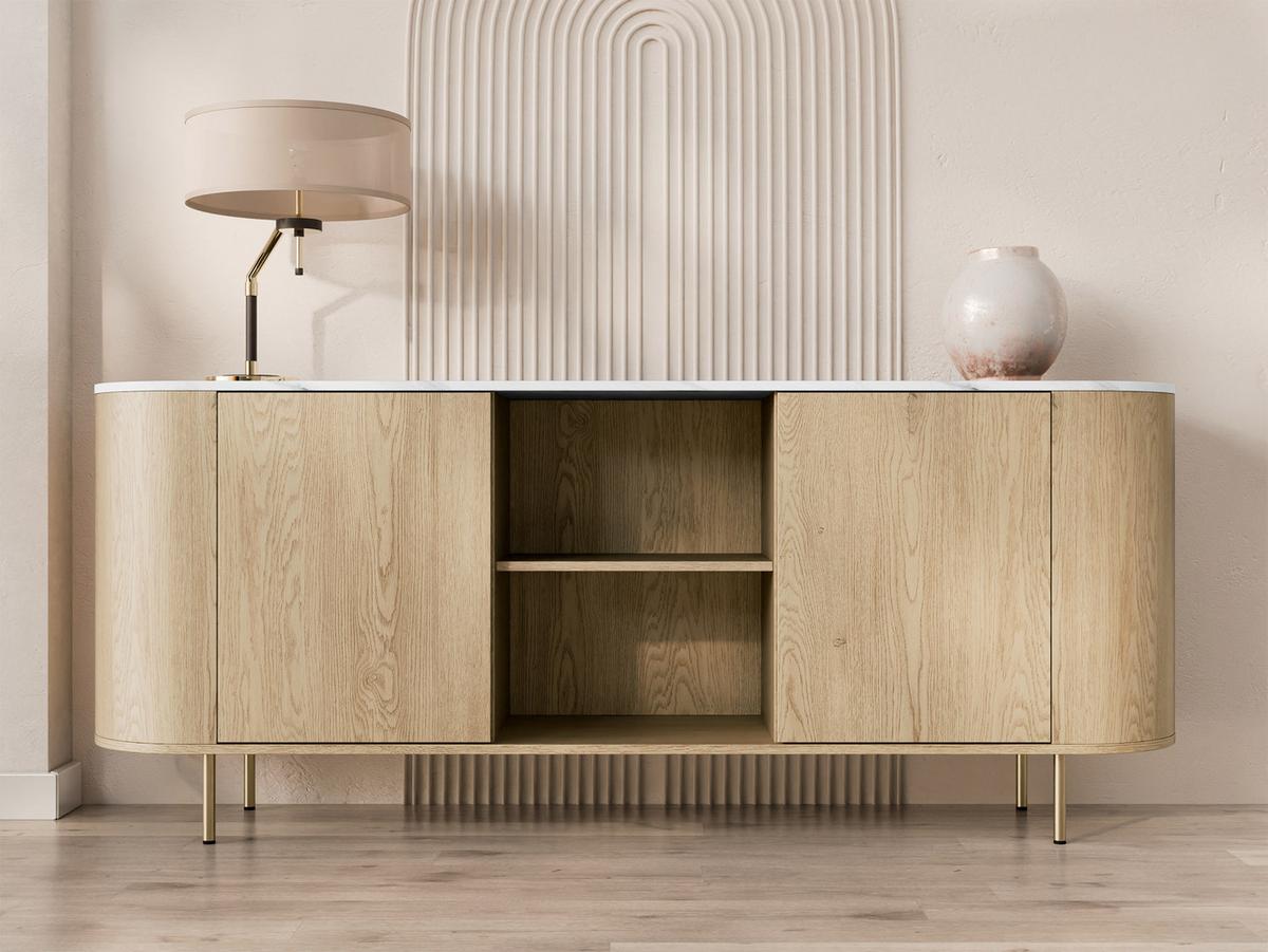 KOMMODE Lygrint 180 2D - Eichefarben/Goldfarben, Holzwerkstoff/Metall (184/75/40cm) - MIRJAN24