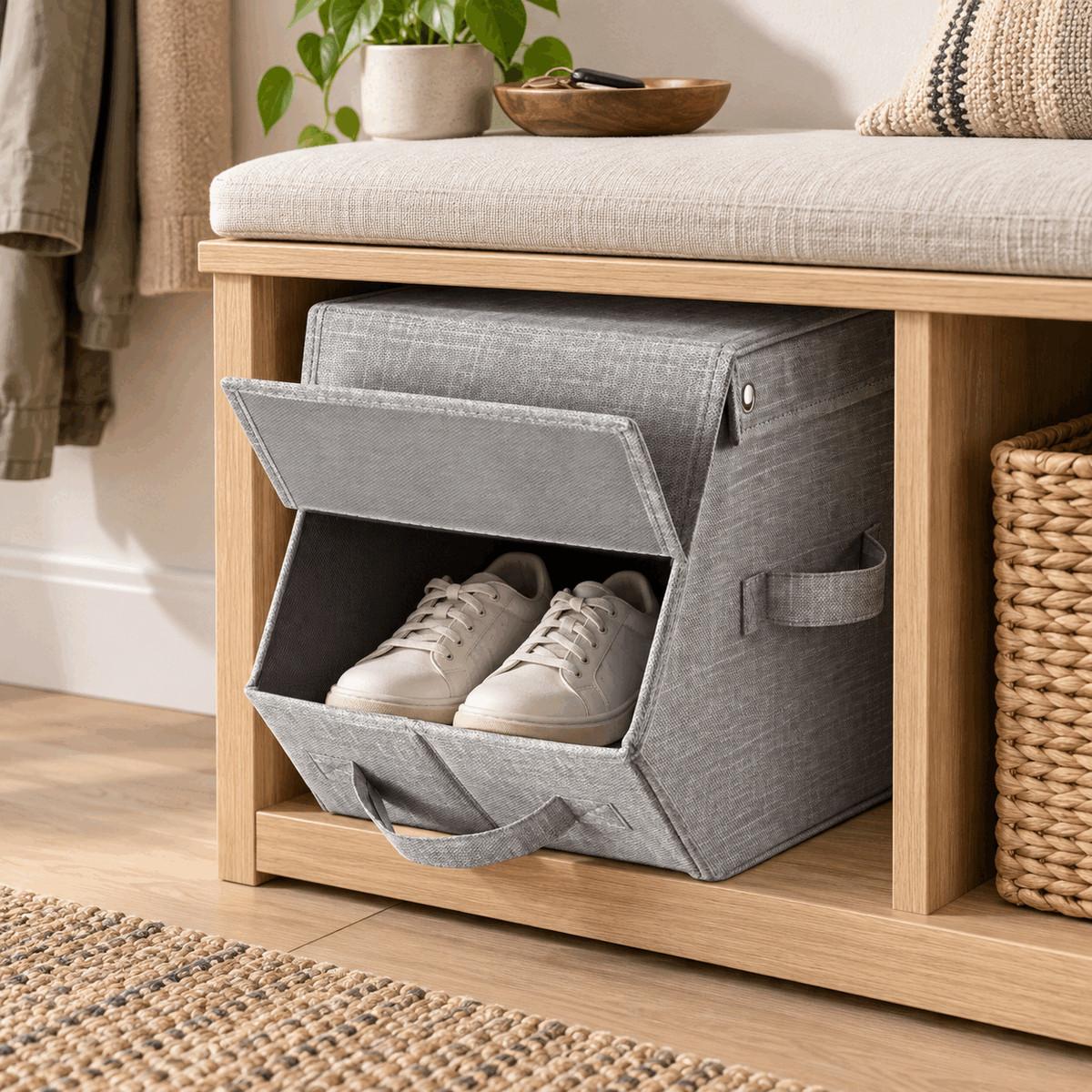 AUFBEWAHRUNGSBOX mit Deckel und Klappdeckel - L19 cm - Grau, Karton (35/24/19cm) - Calicosy