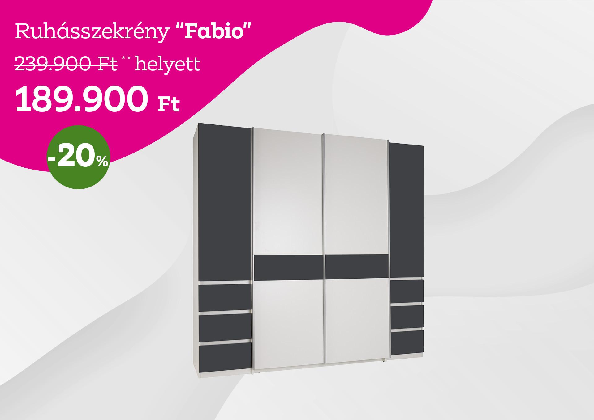 ruhásszekrény FABIO 239900 Forint helyett 189900 Forint kedvezmény mértéke 20%