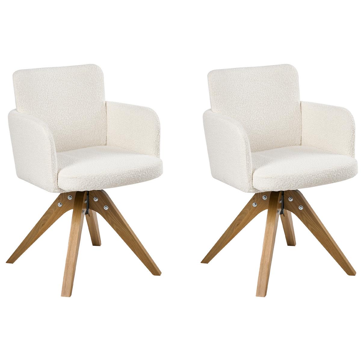 ESSZIMMERSTUHL 2er Set drehbar Bouclé Cremeweiß Evelyn - Creme, Holz/Textil (64/80/64cm) - Beliani
