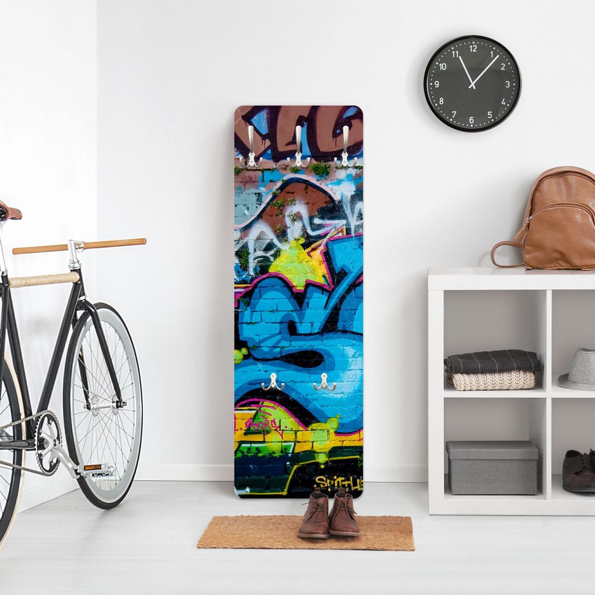 WANDGARDEROBE - Colours of Graffiti 34/105 cm - Blau, Holzwerkstoff (34/105/1.6cm) - Bilderwelten