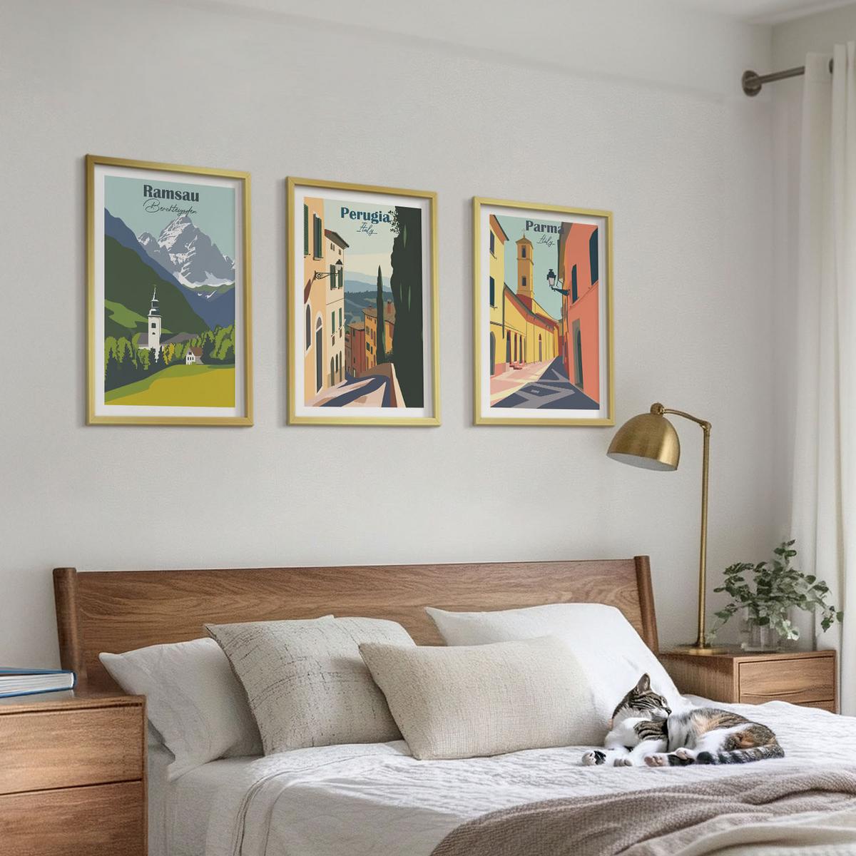 BILDER SET 3er Set - 40x60 cm Goldrahmen - Berglandschaften und Italien - Goldfarben, Kunststoff (40/60cm) - TULUP
