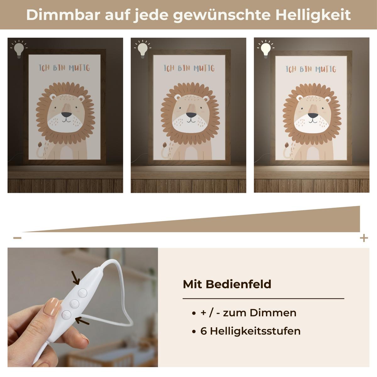 NACHTTISCHLAMPE Löwe - Beige - Tier - Mutig - Zitat 20x30 cm - Beige, Holzwerkstoff (8/20/30cm) - OnlyWow