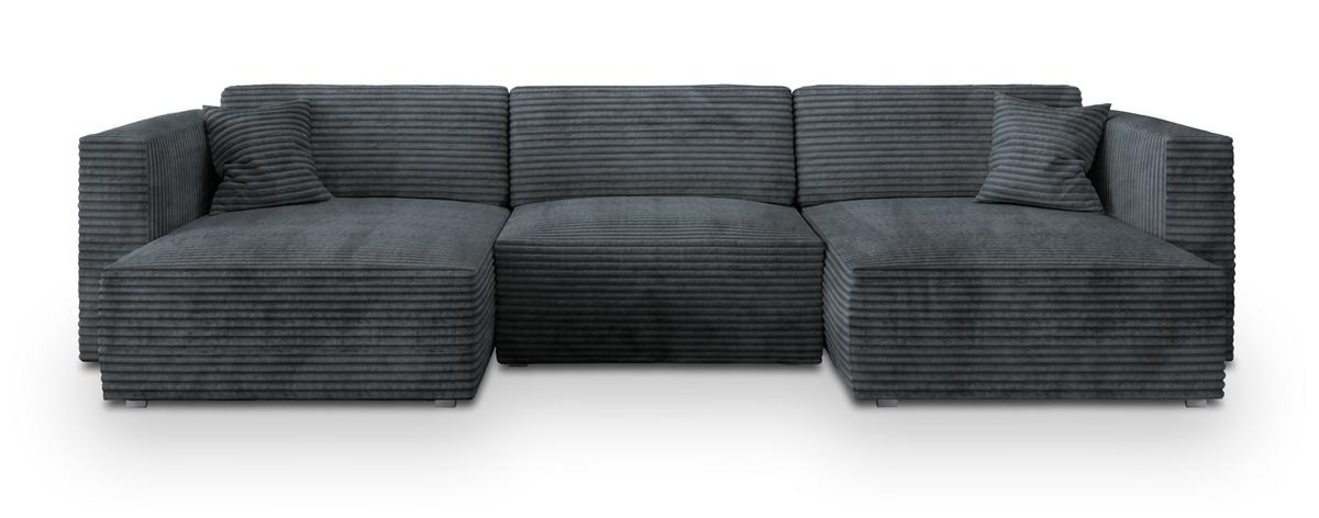 WOHNLANDSCHAFT SARMO Grau Kordstoff mit Schlaffunktion - Grau, Holz/Kunststoff (347/90/148cm) - MASSENO