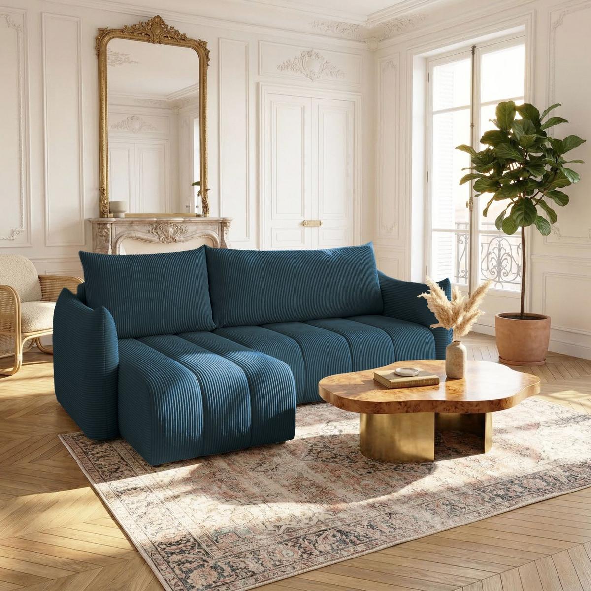 ECKSOFA Ontario Xs Mit Schlaffunktion - Dunkelblau, Holzwerkstoff/Textil (154/226cm) - Fun Möbel
