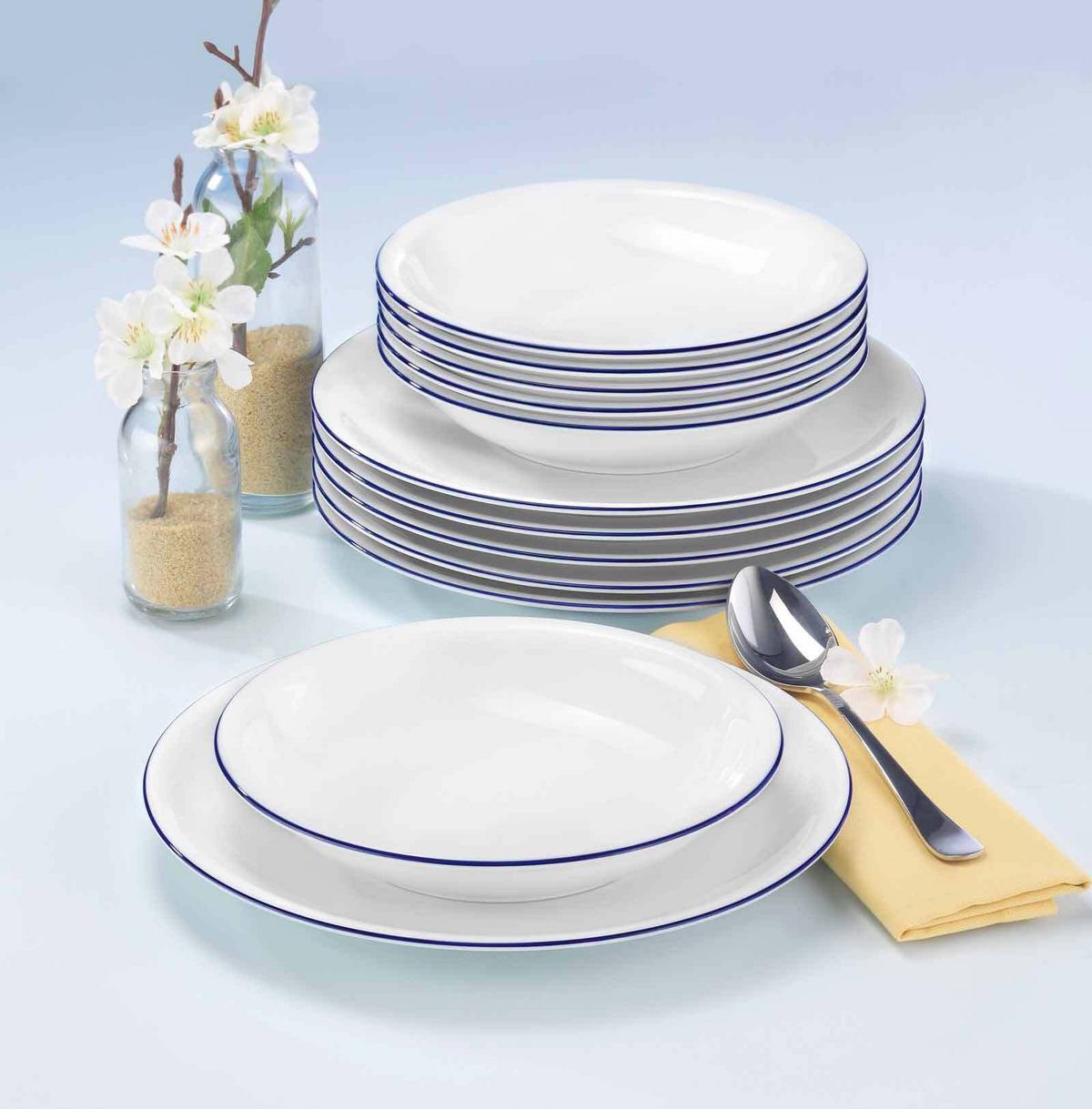 TAFELSERVICE Compact Blaurand weiß-blau 12-tlg. - Blau/Weiß, Keramik (32.3/23.5/32.3cm) - Seltmann Weiden