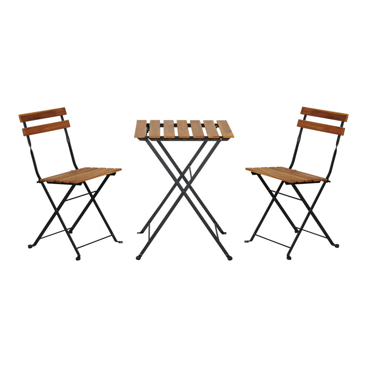 BISTRO-SET 3 TLG. Bovino - Schwarz/Naturfarben, Holz/Metall - casa.pro
