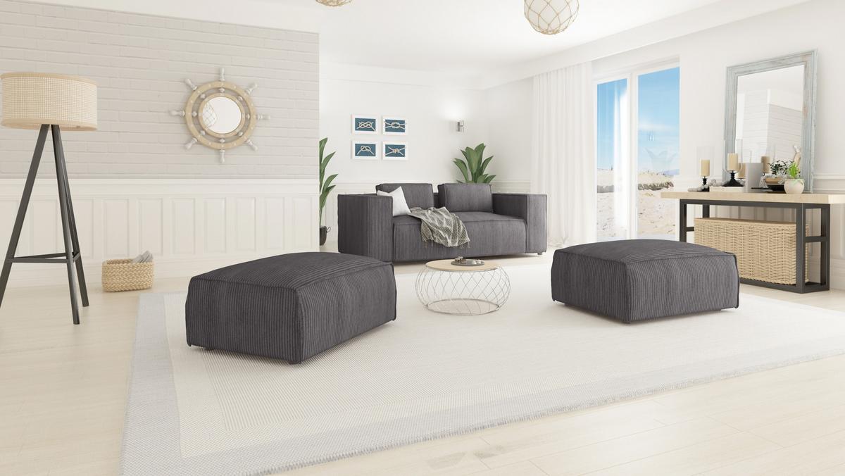 HOCKER Nova Grau Cord - Schwarz/Grau, Holz/Kunststoff (93/46/73cm) - S-Style Möbel
