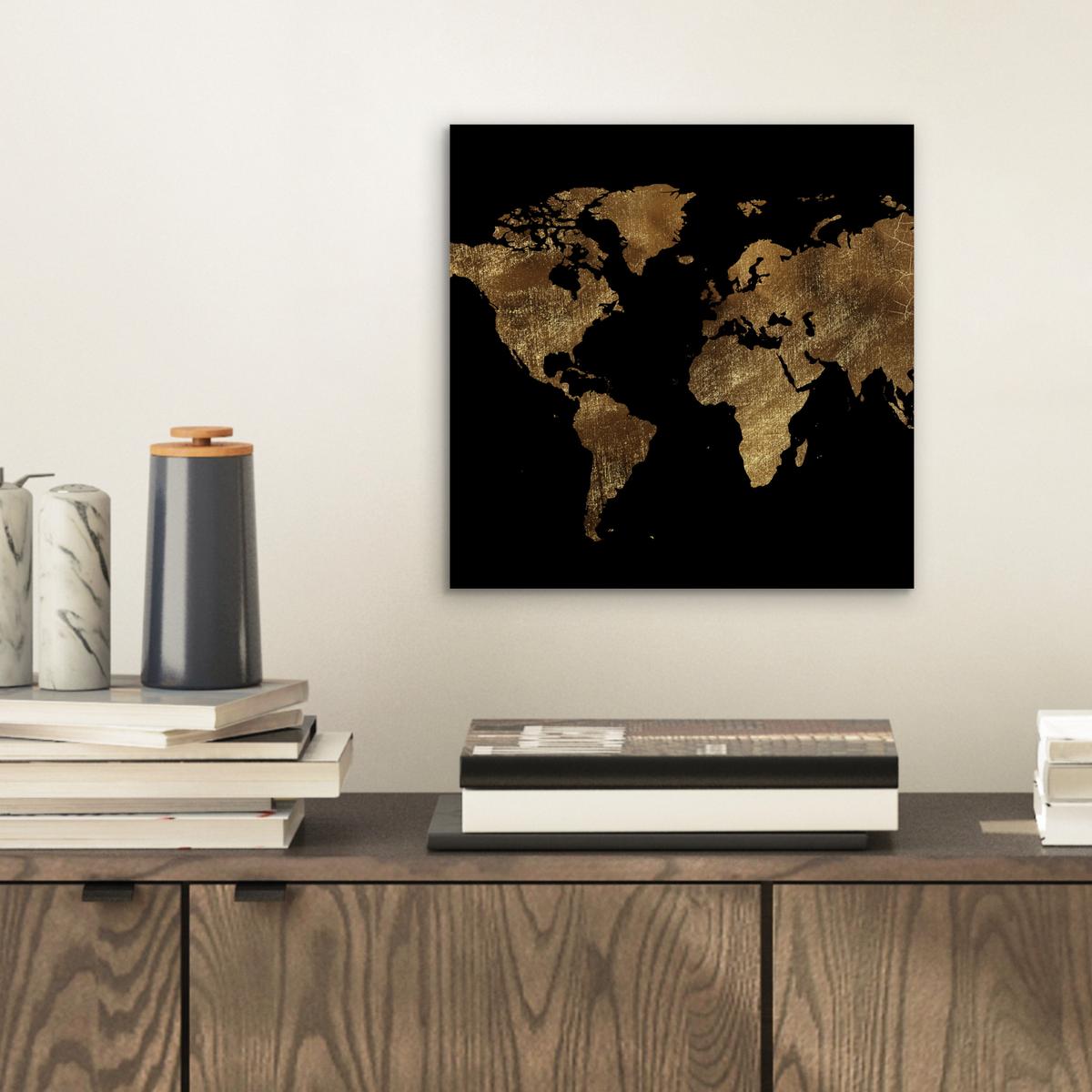 METALLBILD Weltkarte - Gold - Luxus - Erde - Schwarz 20x20 cm - Goldfarben, Metall (20/20cm) - MuchoWow