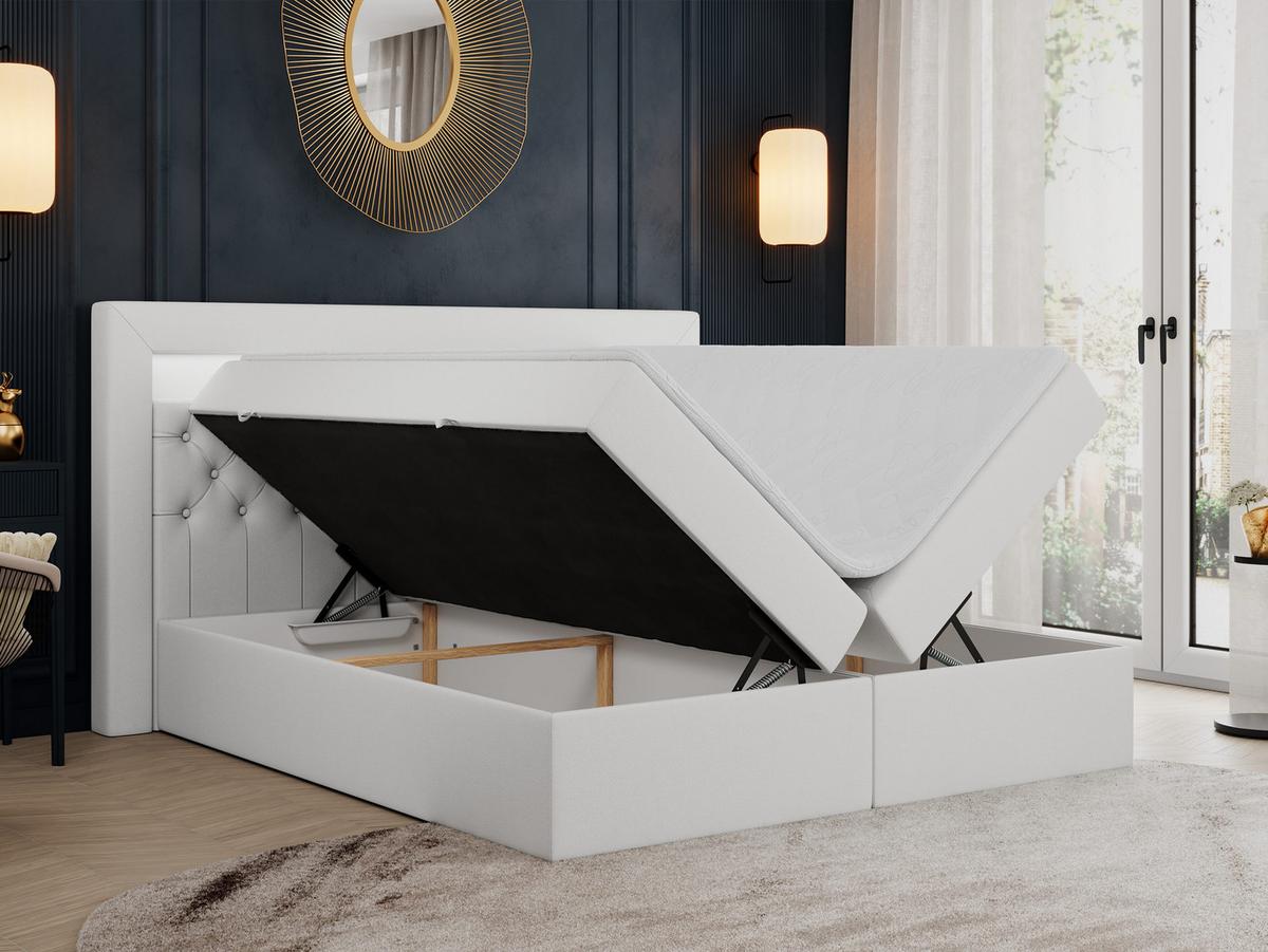 BOXBETT GOLD-6 LED 120/200 Weiß Kunstleder - H4 - Weiß, Holz/Textil (120/200cm) - MKS