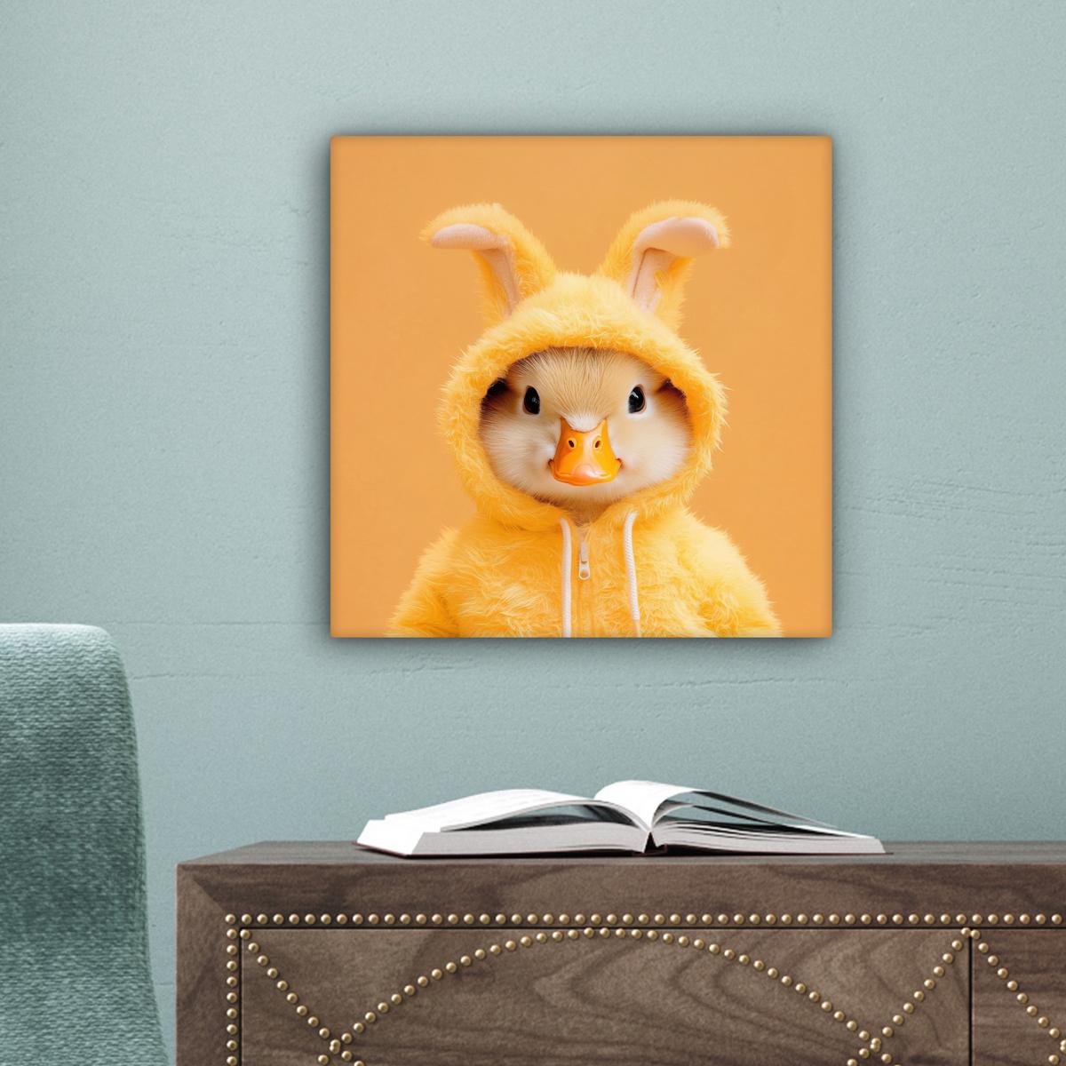 LEINWANDBILD Osterhase - Kostüm - Ente Deko Wohnzimmer 20x20 cm - Gelb, Textil (20/20cm) - MuchoWow