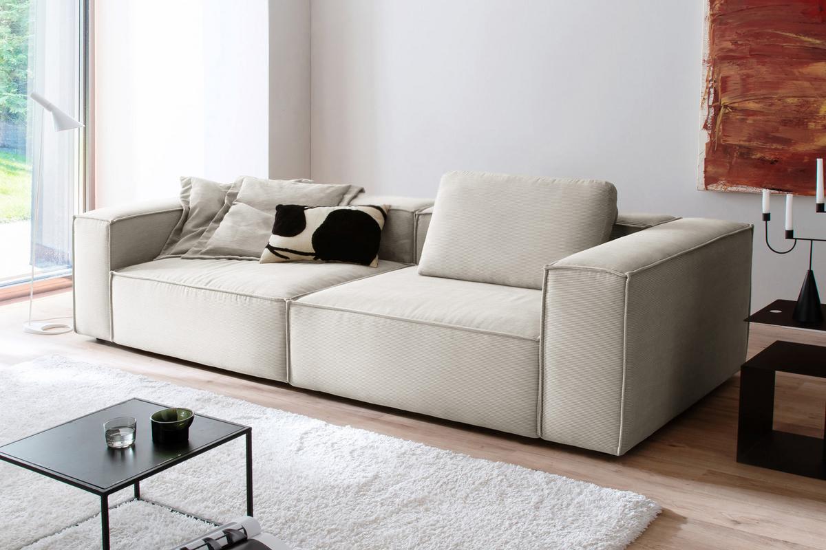 SOFA CARMO Silber Cord - Silberfarben/Schwarz, Kunststoff/Textil (306/68/118cm) - KAWOLA