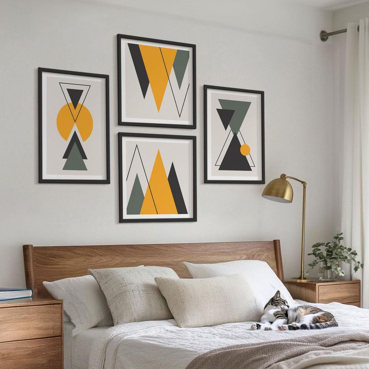 BILDER SET 4er Set - 50x50 cm & 40x60 cm Schwarzer Rahmen - Abstrakte geometrische Formen - Schwarz, Kunststoff (50/50cm) - TULUP