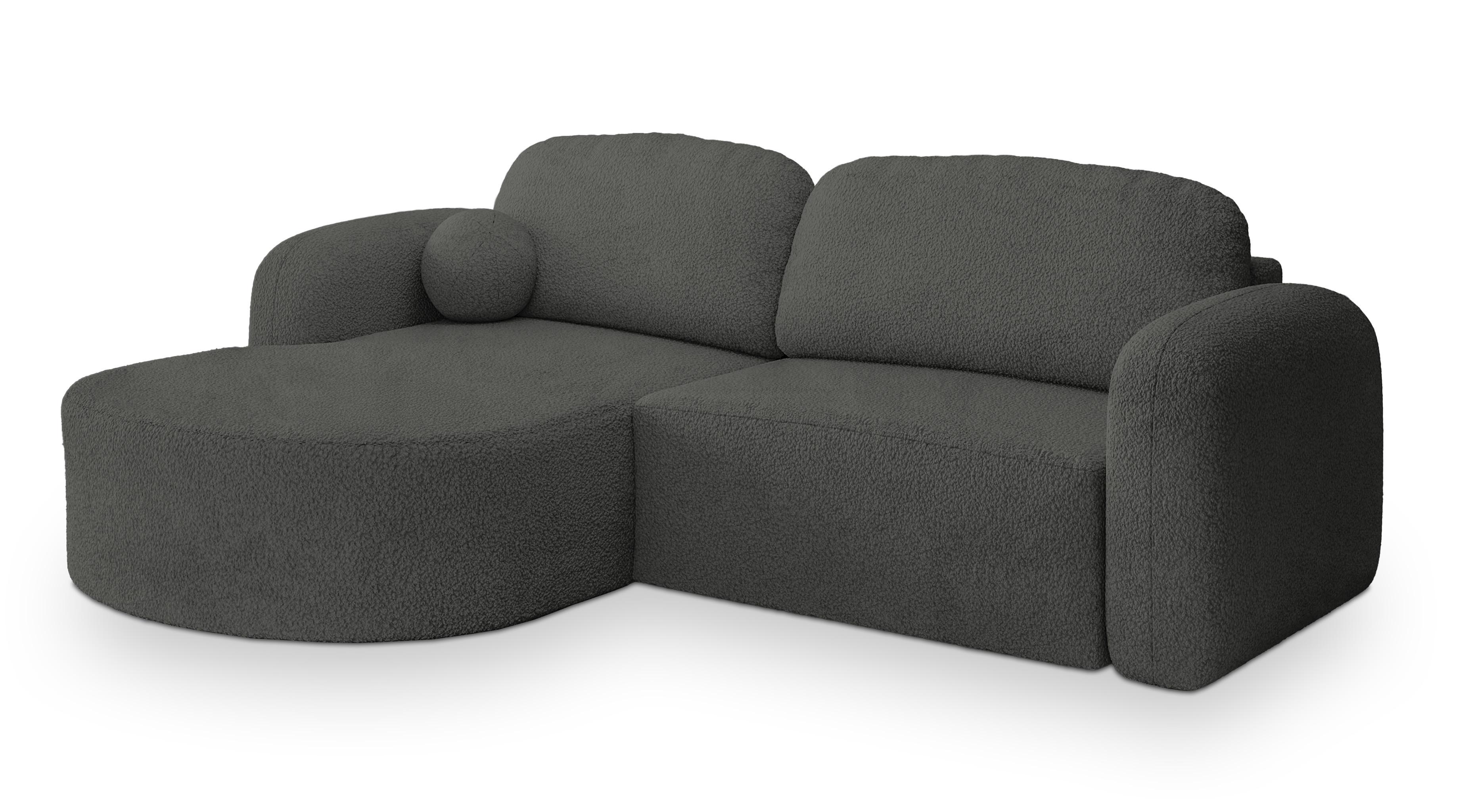 ECKSOFA AMILIA L-S Grau Boucle-Stoff mit Schlaffunktion - Grau, Holz (263/174cm) - MASSENO