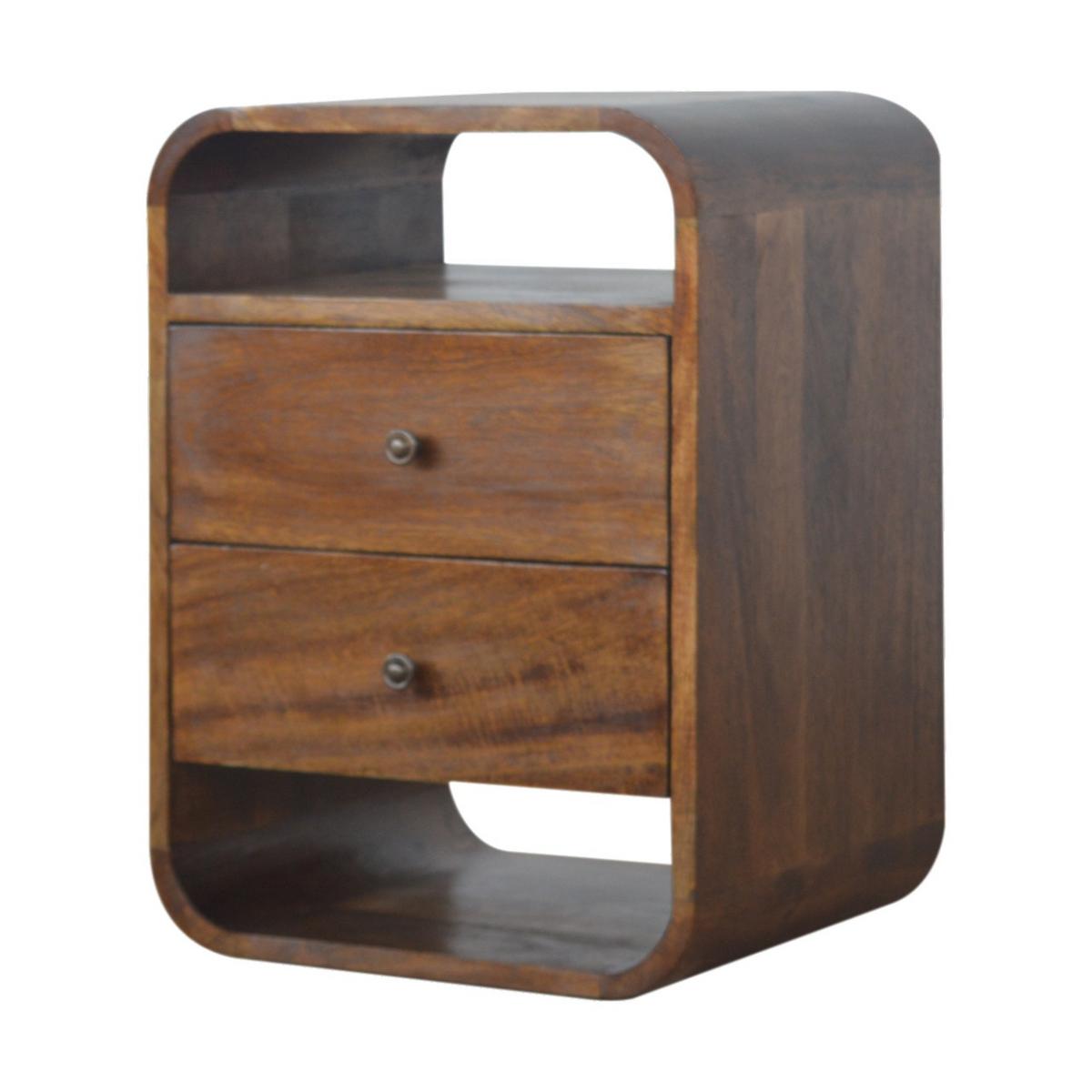 NACHTKASTEN Kastanie Geschwungen, 2 Schubladen und 2 Offene Fächer, Dunkelbraun - Dunkelbraun/Messingfarben, Holz/Metall (40/55/35cm) - Artisan Furniture