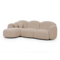 ECKSOFA Nuvola mit abgerundetem Design Hellbeige Bouclé-Stoff - Ottomane Links - Beige/Schwarz, Holz/Kunststoff (268/146cm) - S-Style Möbel