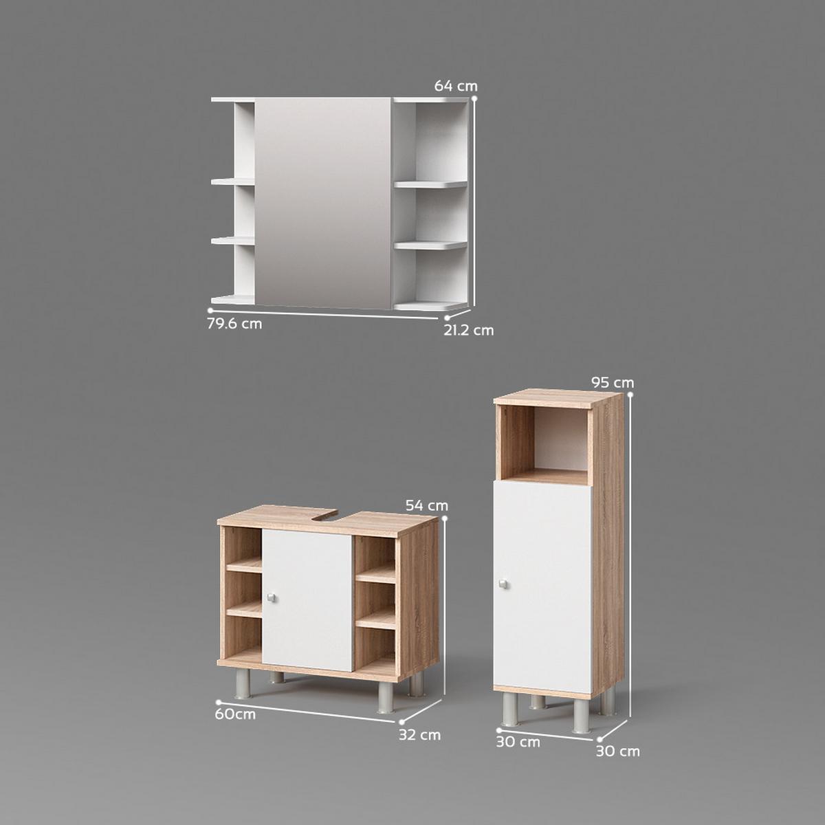 BADMÖBEL-SET Fucino Sonoma 3 Teile, mit Midischrank - Sonoma Eiche, Holzwerkstoff (60/54/32cm) - Livinity®