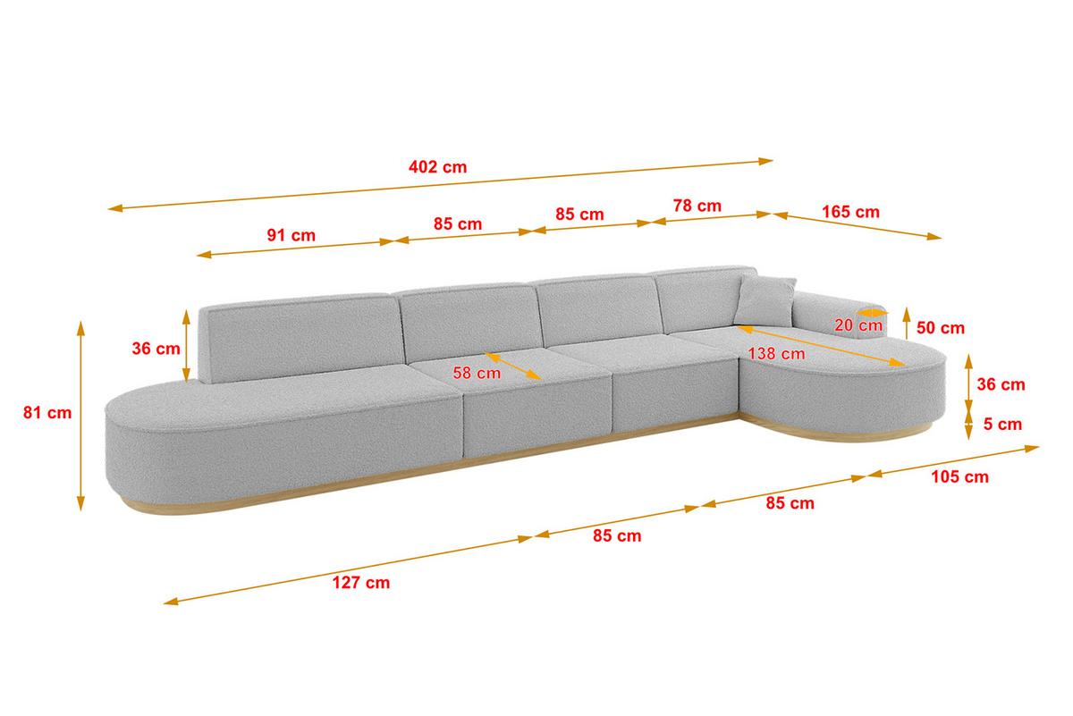 ECKSOFA Ottomane Rechts MARI-L3-v2 - 413x171x83 cm Hellgrau Bouclé - Hellgrau, Holzwerkstoff/Textil (171/413cm) - ALTDECOR