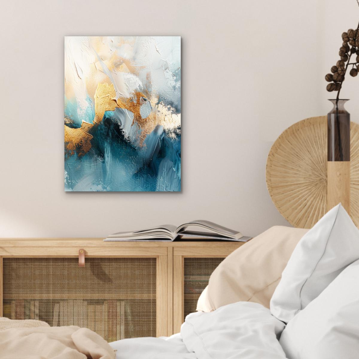 METALLBILD Abstrakt - Kunst - Gold - Blau 30x40 cm - Petrol, Metall (30/40cm) - MuchoWow