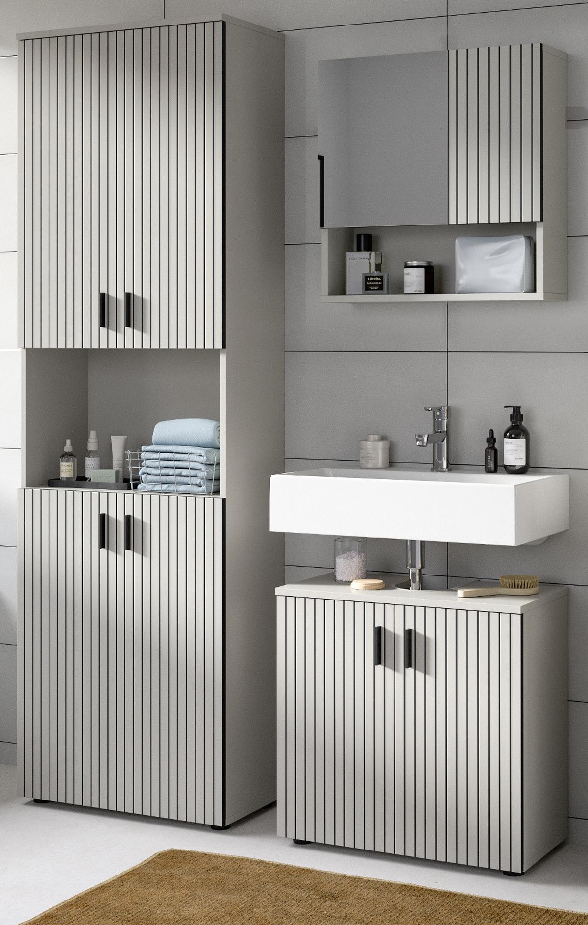 HOCHSCHRANK kaschmir 60 x 192 cm, Badschrank 4-türig - Kaschmir/Schwarz, Holzwerkstoff/Kunststoff (60/192/30cm) - Inn.Furn