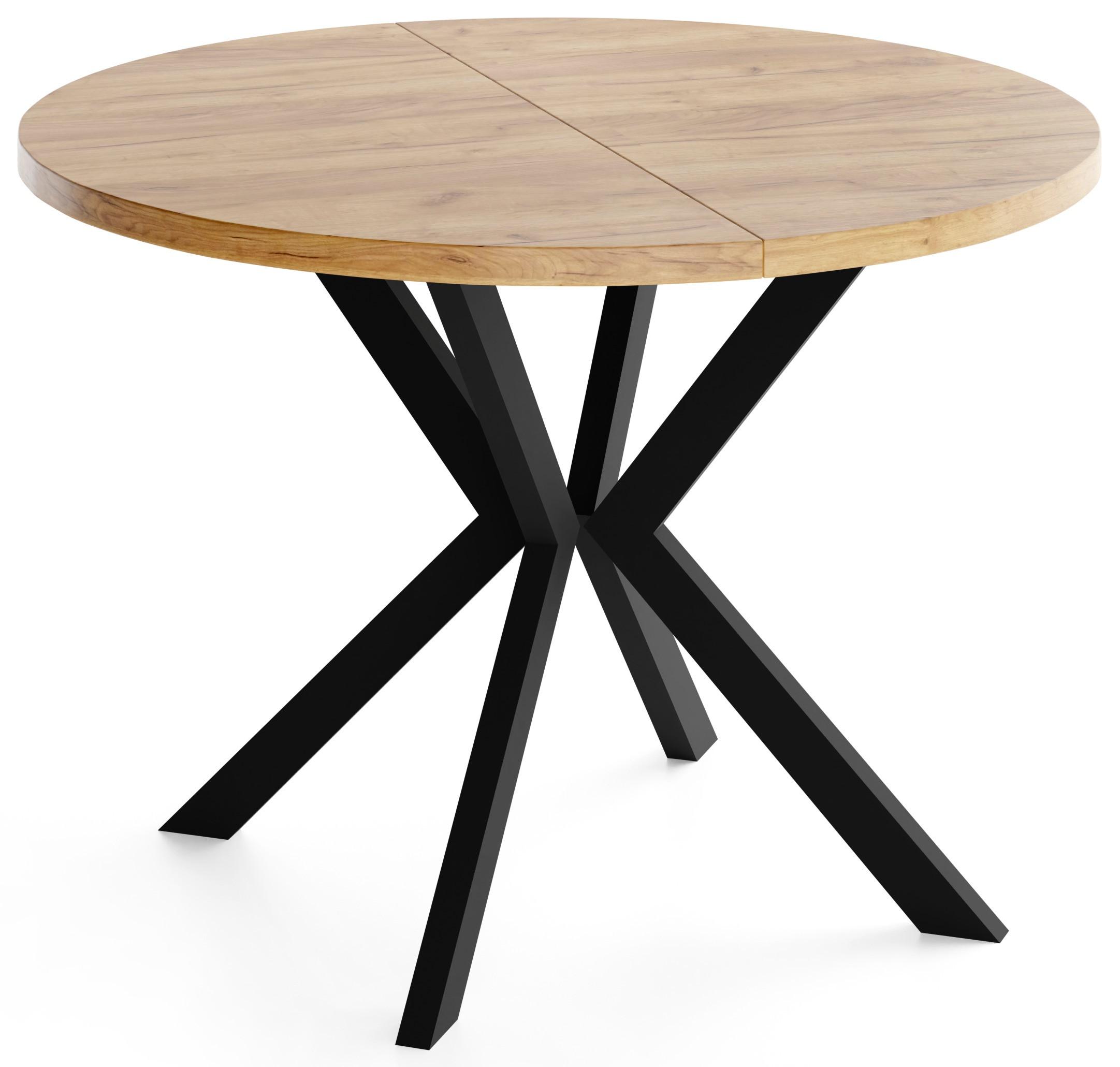 ESSTISCH Valeo runder ausziehbarer, Craft Eiche 120-200/120/76 cm - Eiche Wotan/Schwarz, Holzwerkstoff/Metall (120/200/76cm) - WFL GROUP