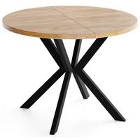 ESSTISCH Valeo runder ausziehbarer, Craft Eiche 100-180/100/76 cm - Eiche Wotan/Schwarz, Holzwerkstoff/Metall (100/180/76cm) - WFL GROUP