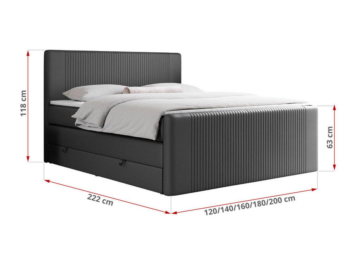 BOXSPRINGBETT KING DOREN 200/200 Dunkelgrau Kunstleder - H3 - Dunkelgrau, Holz/Textil (200/200cm) - MKS