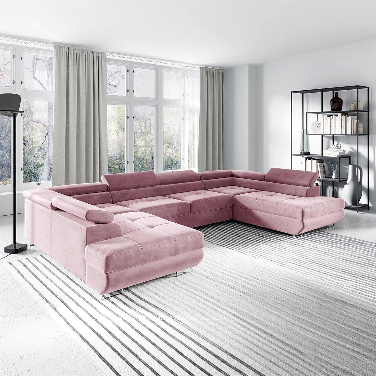 PANORAMASOFA Wilson 5 Sitzplätze Rose - Pink, Holzwerkstoff (335/72/201cm) - Petits-meubles