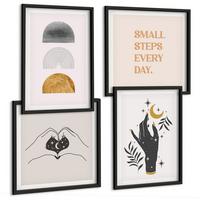 BILDER SET 4er Set - 50x50 cm & 40x60 cm Schwarzer Rahmen - Minimalistische Boho-Illustrationen - Schwarz, Kunststoff (50/50cm) - TULUP